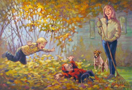 Fun in the Leaves by Alain Gagne