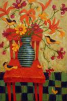 Floral Melody on Red by Cindy Revell
