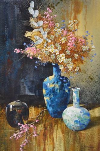 Dried Flowers and Oriental Vases by Pierre Tougas